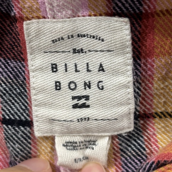 Billabong Button Long Sleeve Shirt Women S Pink Plaid Western Cottagecore - Picture 2 of 6